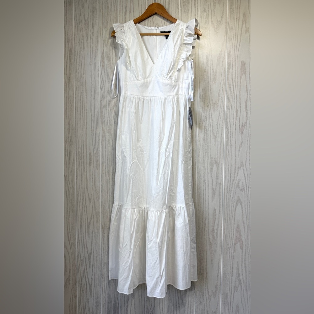 Maggy London Ivory Ruffle Sleeve Tiered Midi Dress Size 4 NWT
